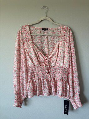 NWT Talent Sheer Mini Rose Pattern Blouse w/Stretchy Waistband Size 3XL